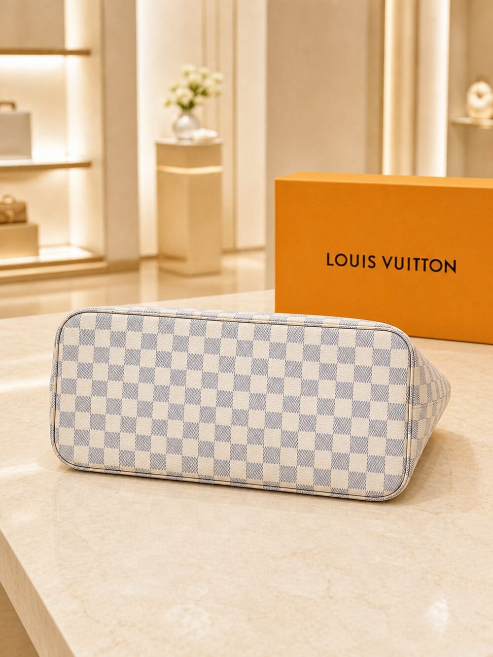 Louis Vuitton Pink Interior Neverfull Carryall in Damier Azur Canvas - Picture 3 of 6